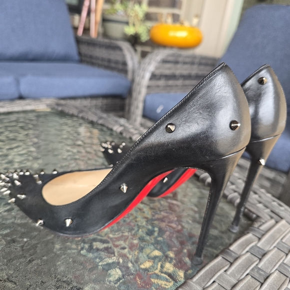 Authentic Christian Louboutin Black Leather Spiked Heels - Picture 6 of 13